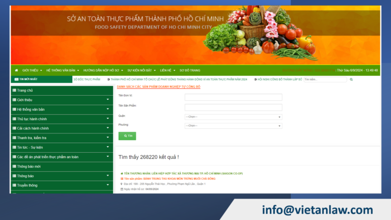 Homepage of Electronic information portal of Ho Chi Minh City Department of Food Safety