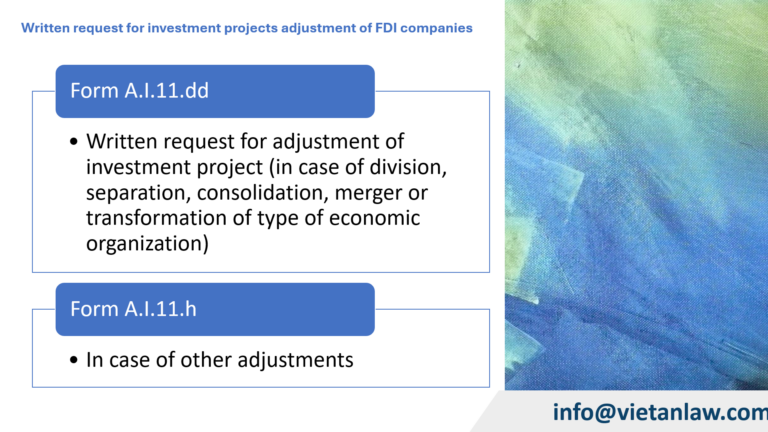 Written request for investment projects adjustment of FDI companies in Vietnam